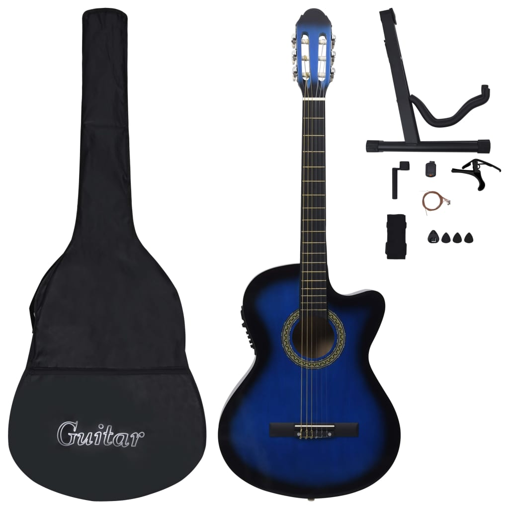 Juego de guitarra Vidaxl de 12 piezas con ecualizador y 6 cuerdas Blue Western