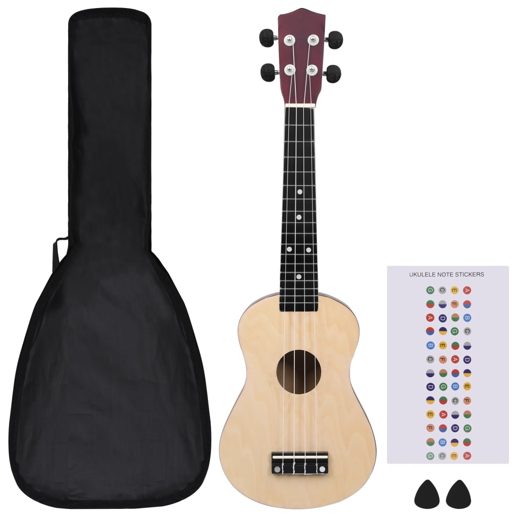 Vidaxl ukuleleset mit Tasche für Kinder Sopran 23 '' helles Holz gefärbt