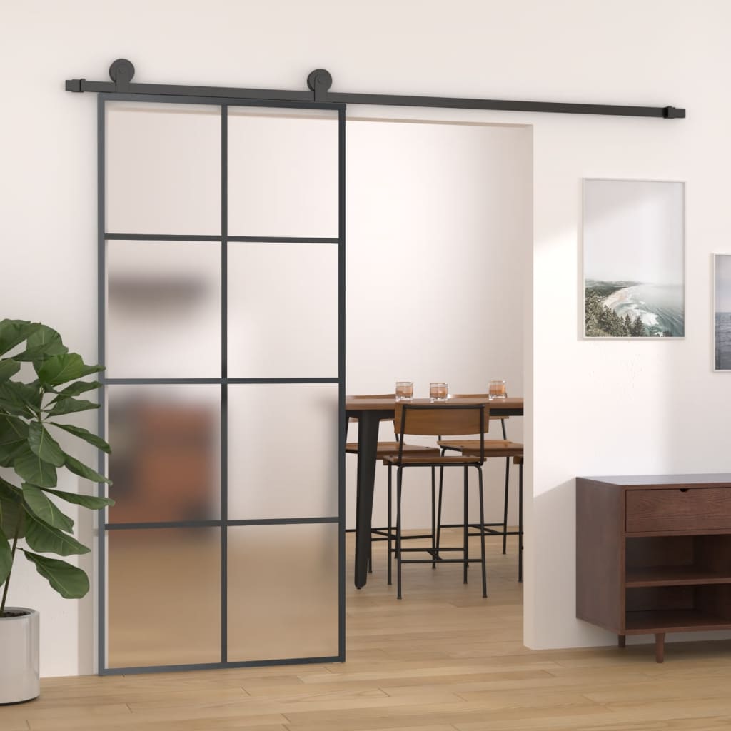 VidaXL sliding door 90x205 cm aluminum and ESG glass black