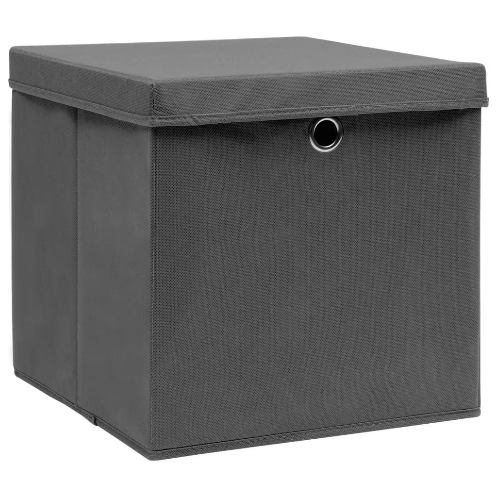 Úložné boxy Vidaxl s víkem 4 ks 32x32x32 cm tkanina šedá