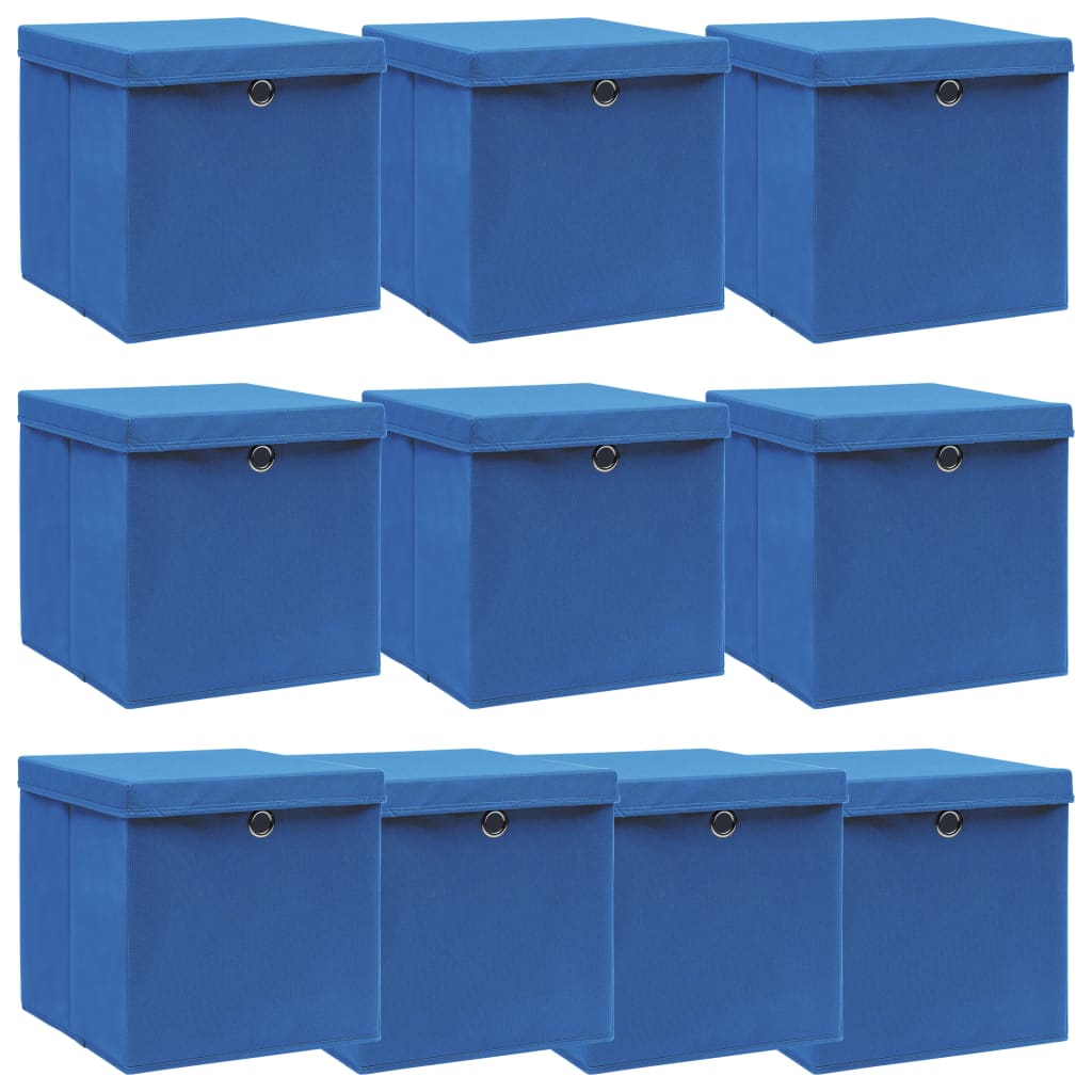 Boîtes de rangement vidaxl avec couvercle 10 pcs 32x32x32 cm Bleu