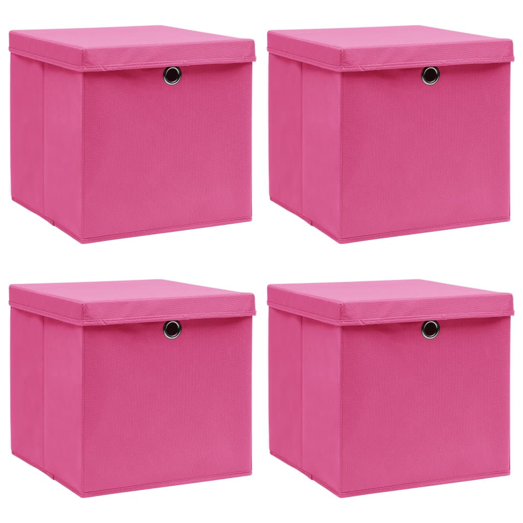 Vidaxl Späicherkëschten mat Deckel 4 PCs 32x32x32 cm Stoff rosa