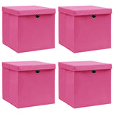 Vidaxl Späicherkëschten mat Deckel 4 PCs 32x32x32 cm Stoff rosa