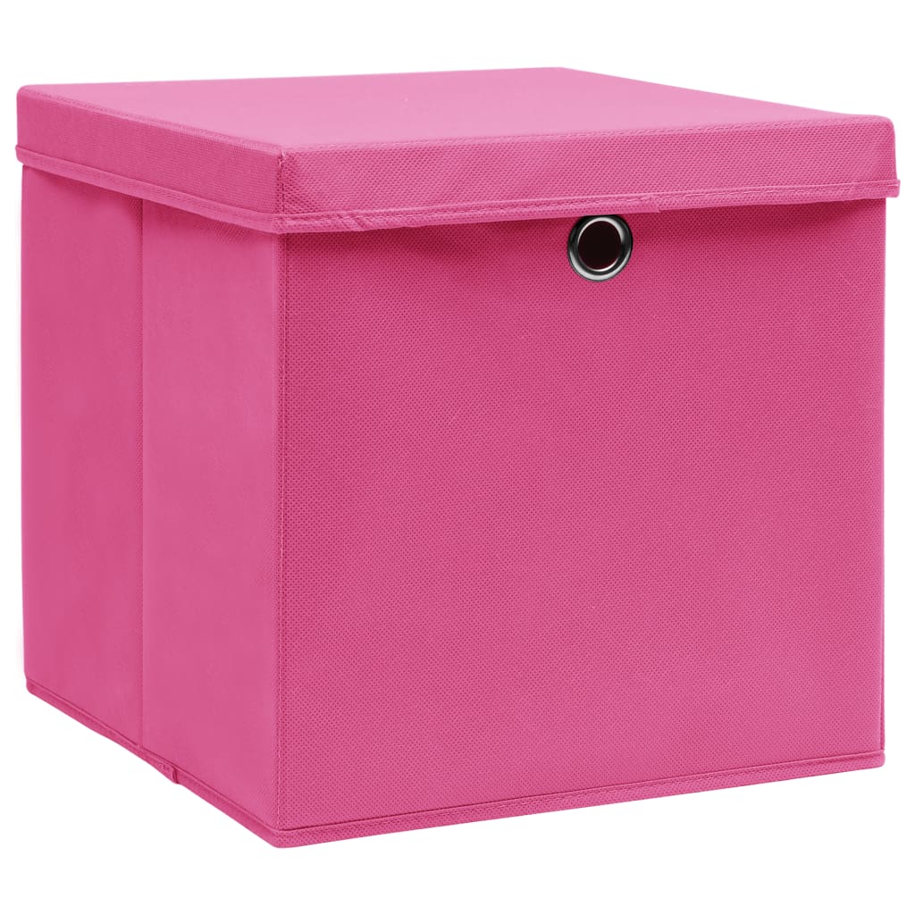 Vidaxl Späicherkëschten mat Deckel 4 PCs 32x32x32 cm Stoff rosa