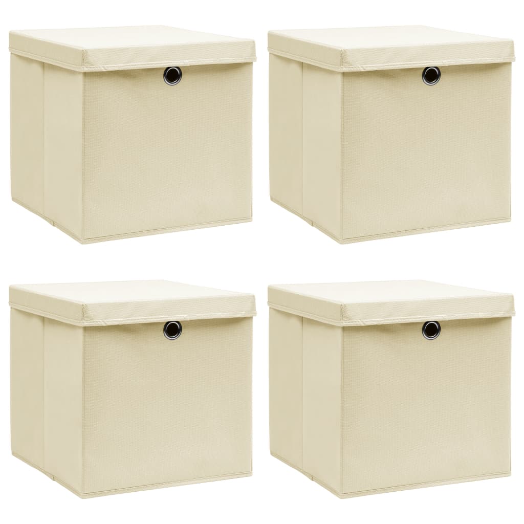 Vidaxl storage boxes with lid 4 pcs 32x32x32 cm fabric cream -colored