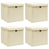 Vidaxl storage boxes with lid 4 pcs 32x32x32 cm fabric cream -colored