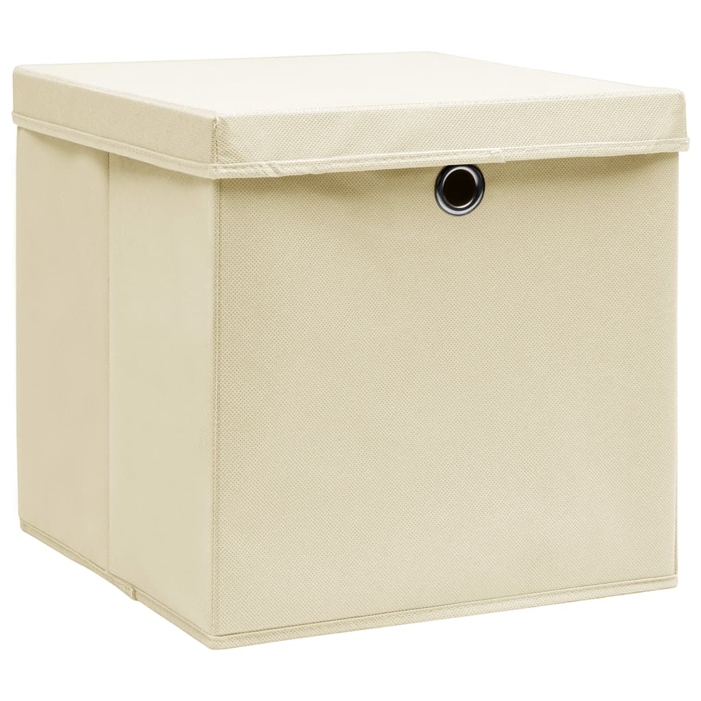 Vidaxl storage boxes with lid 4 pcs 32x32x32 cm fabric cream -colored