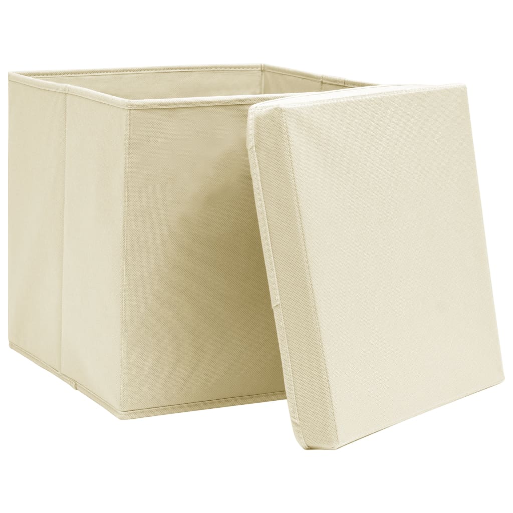 Vidaxl storage boxes with lid 4 pcs 32x32x32 cm fabric cream -colored