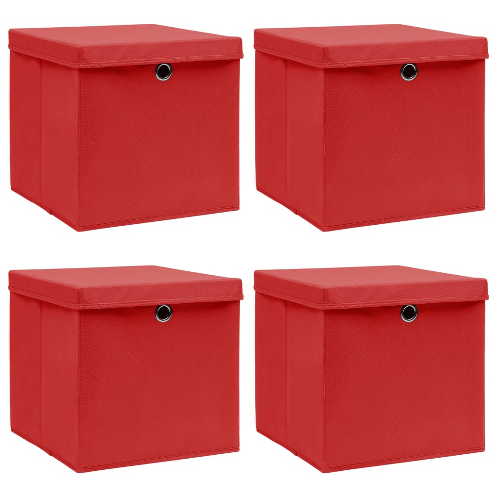 VIDAXL -Speicherboxen mit Deckel 4 PCs 32x32x32 cm Stoff rot