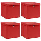 VIDAXL -Speicherboxen mit Deckel 4 PCs 32x32x32 cm Stoff rot