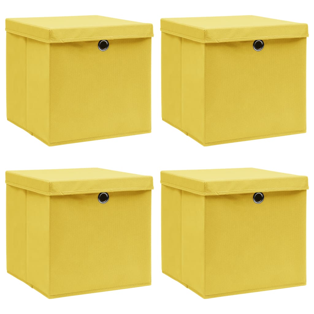 Vidaxl storage boxes with lid 4 pcs 32x32x32 cm fabric yellow