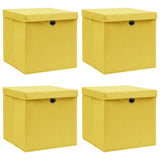 Scatole di archiviazione Vidaxl con coperchio 4 pezzi 32x32x32 cm tessuto giallo