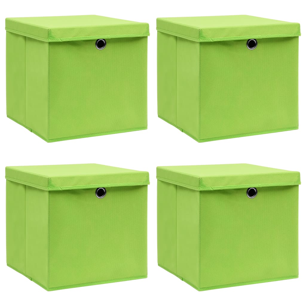 Cajas de almacenamiento de Vidaxl con tapa 4 PCS 32x32x32 CM Fabric Green