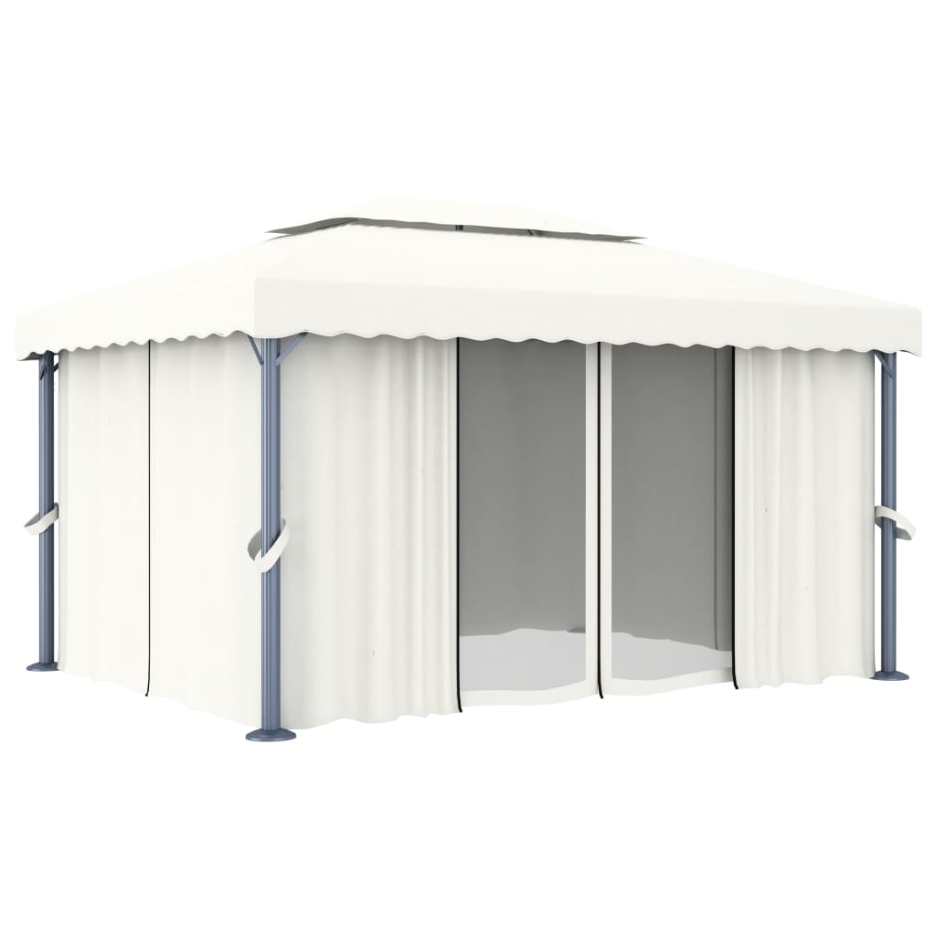 Vidaxl Arbor z zasłoną 4x3 m aluminiową krem ​​w białym