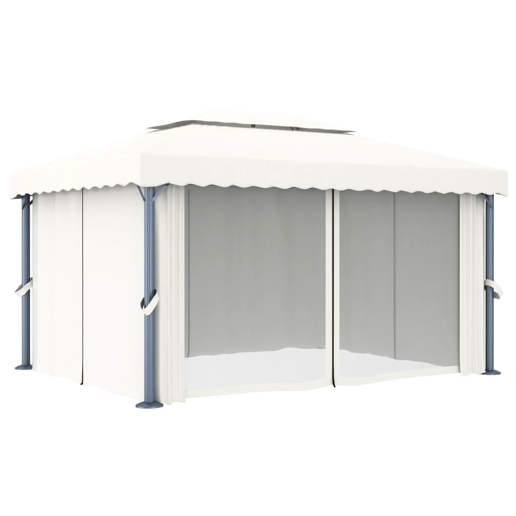 Arbor Vidaxl con cortina de 4x3 m crema de aluminio blanco