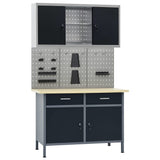 Vidaxl Workbench with three wall panels and a cupboard