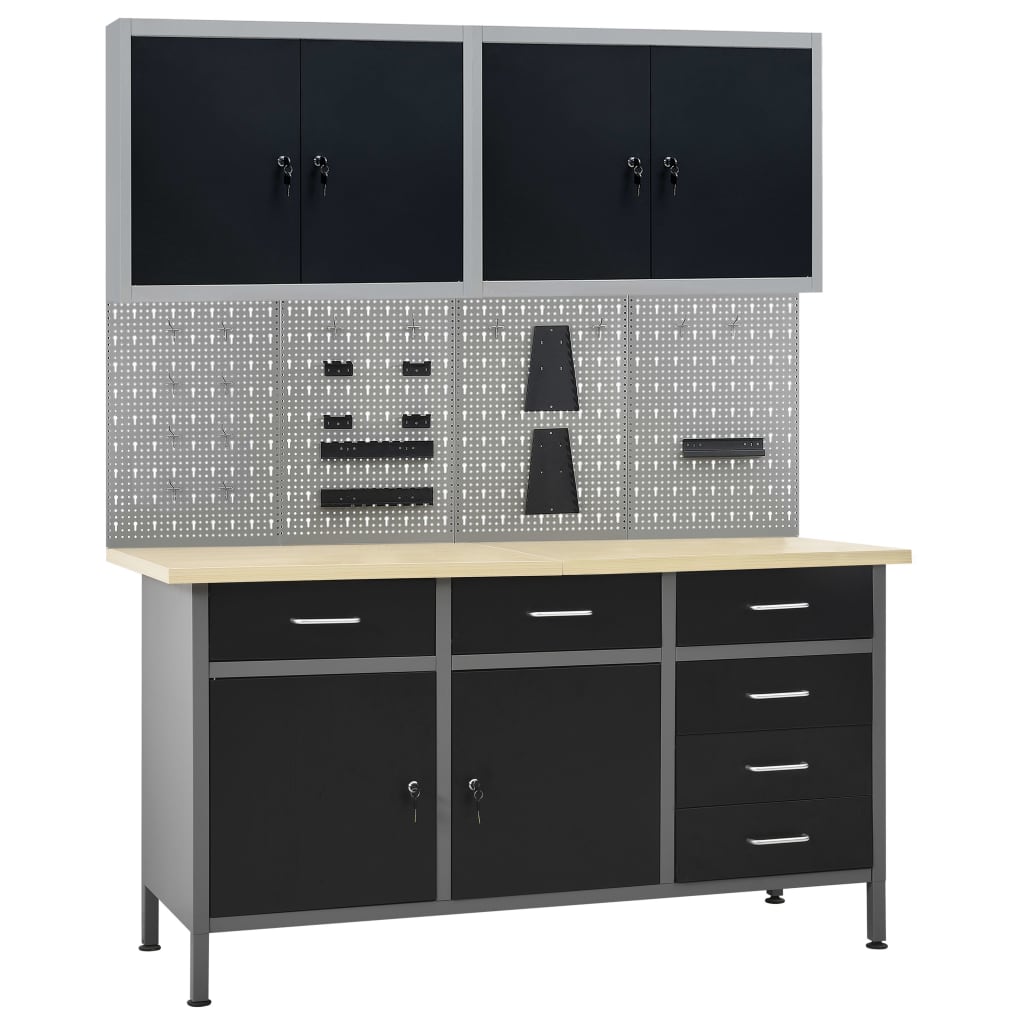 Vidaxl Workbench with four wall panels and two cupboards