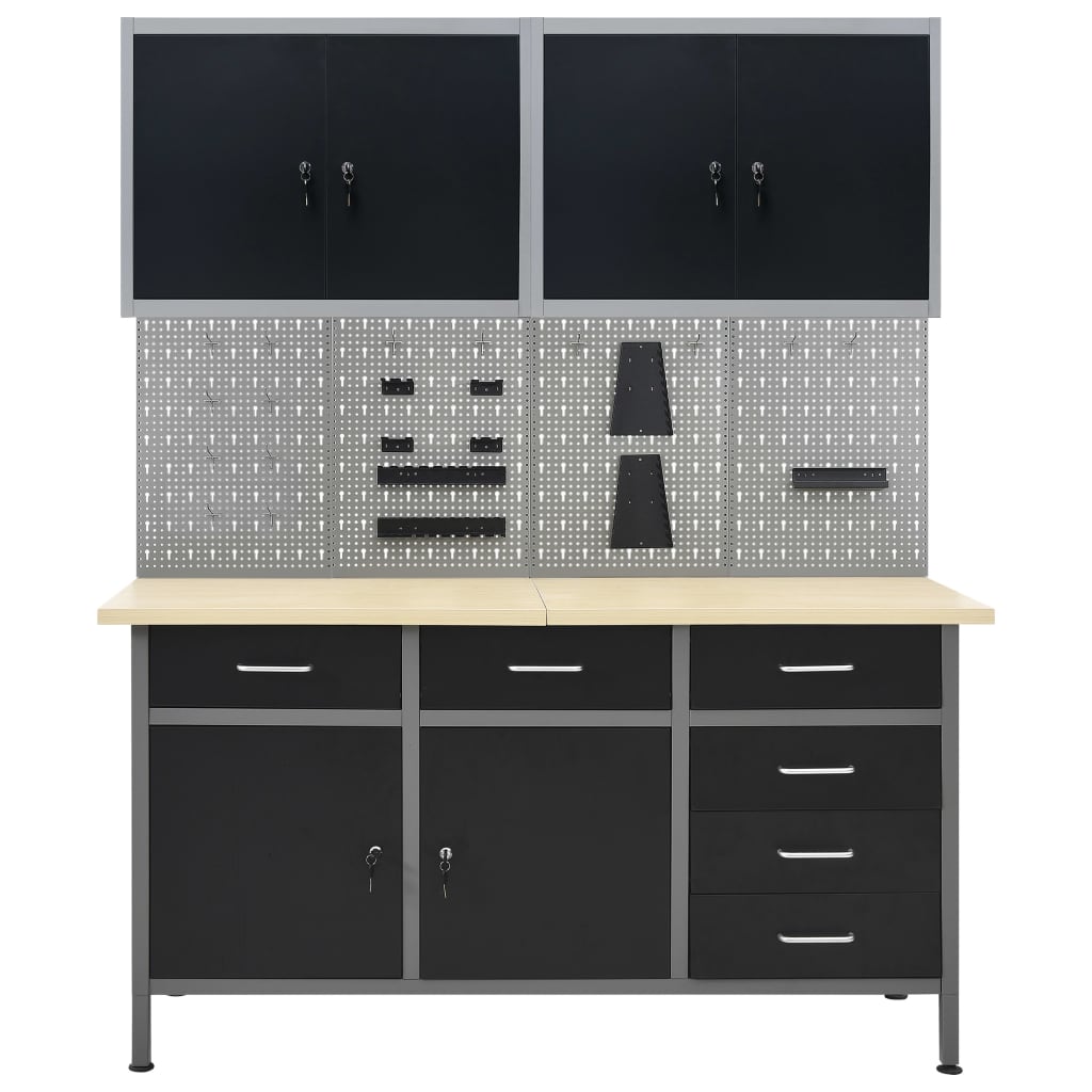 Vidaxl Workbench with four wall panels and two cupboards