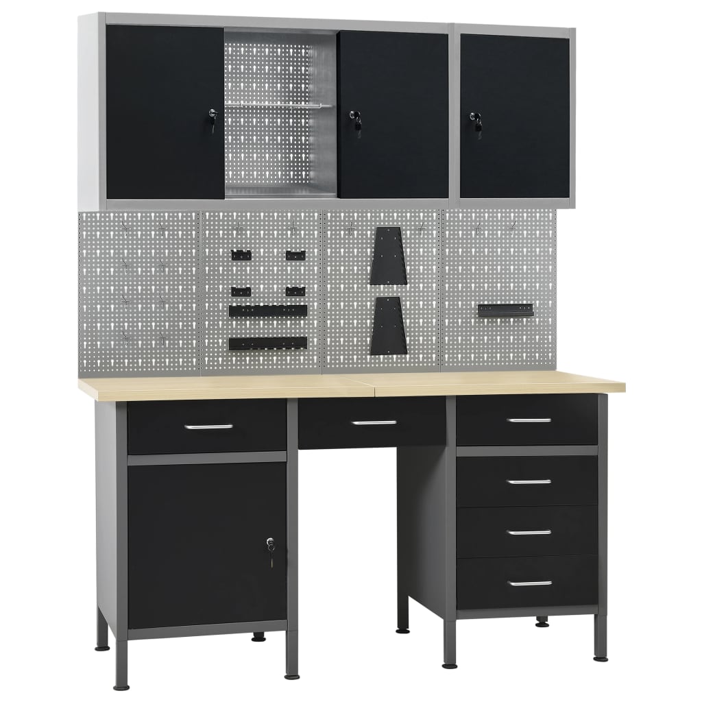 Vidaxl Workbench with four wall panels and two cupboards