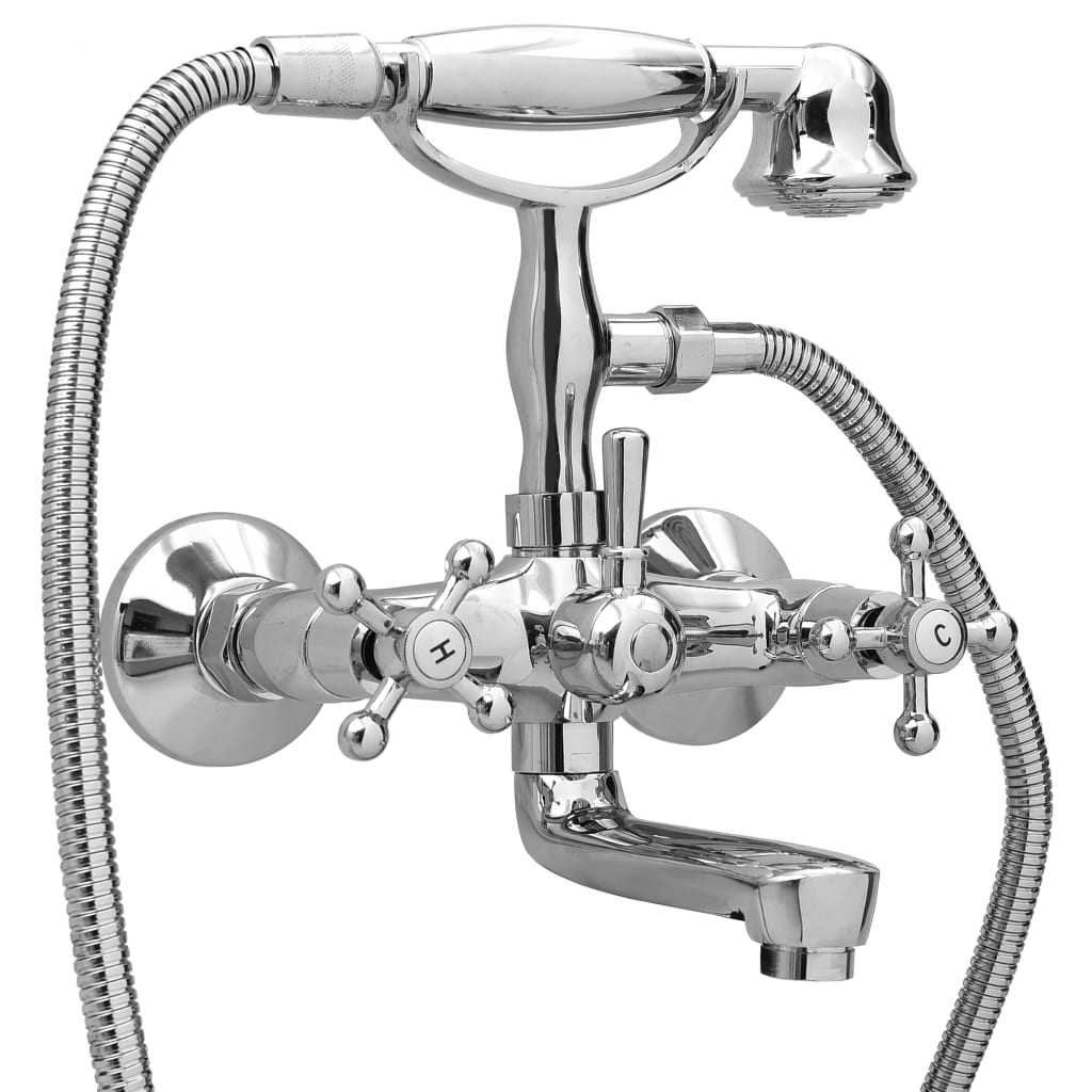 VidaXL Bath tap two -buttons and hand shower chromium