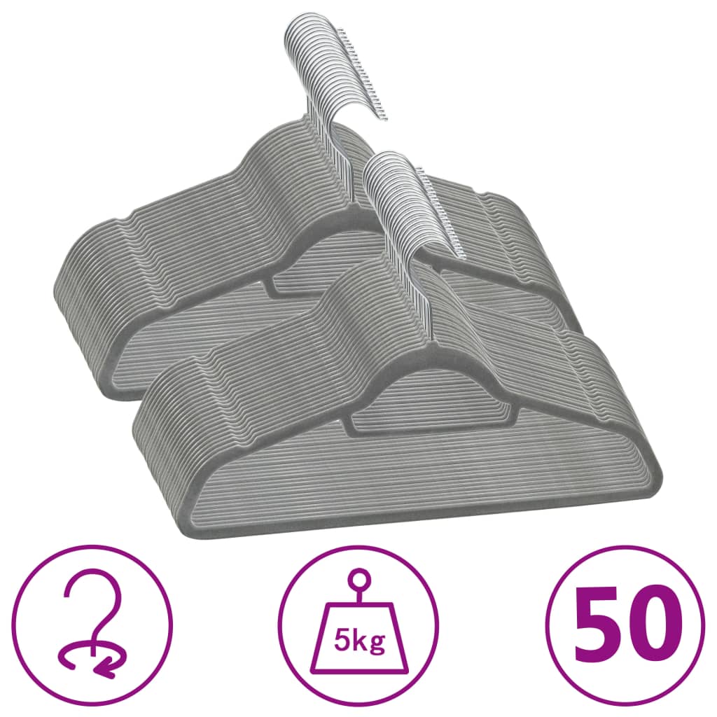 Vidaxl 50-Stéck Kleedung Hanger Set Anti-Rutsch Samt Grey