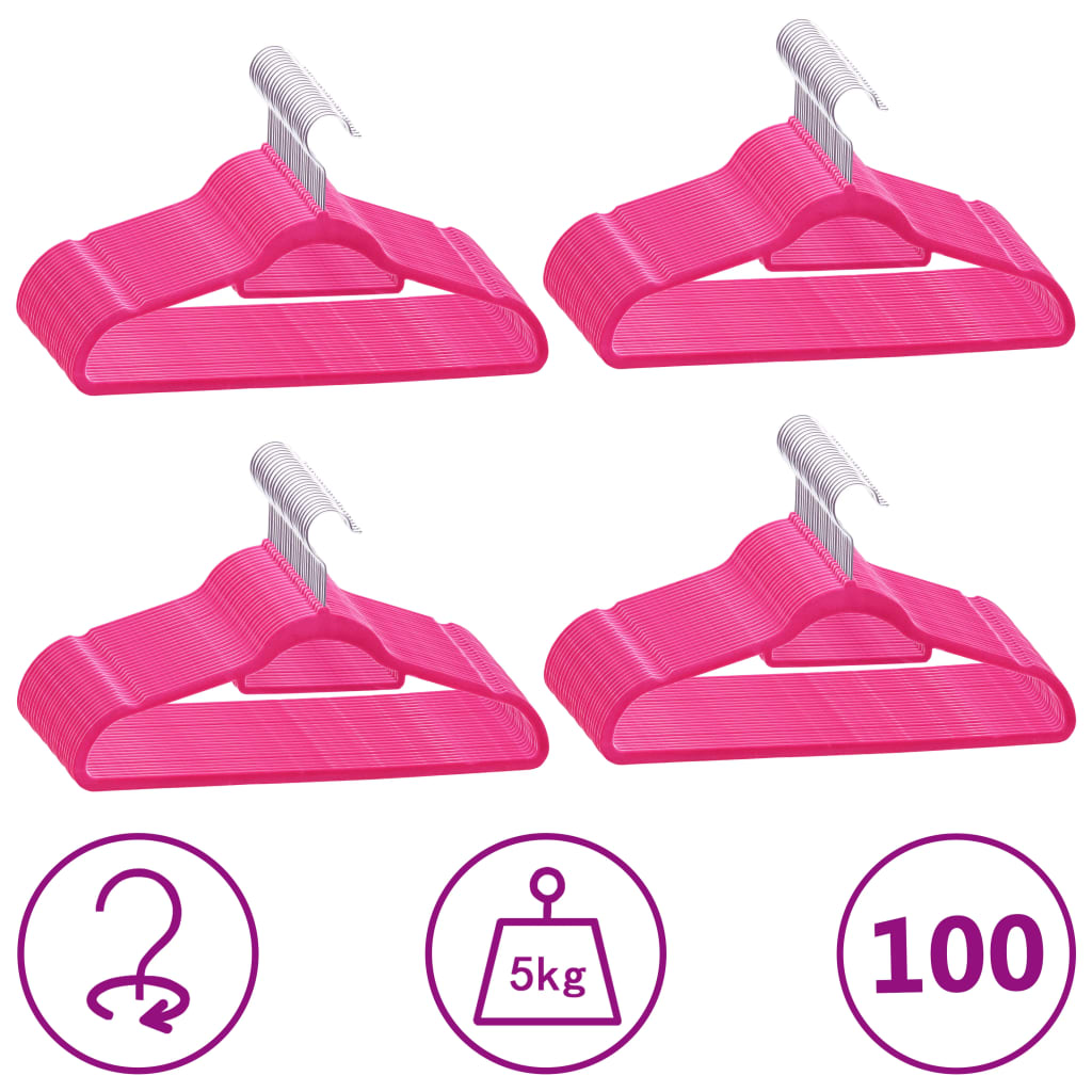 Vidaxl 100-delt kleshenger Sett anti-slip fløyel rosa