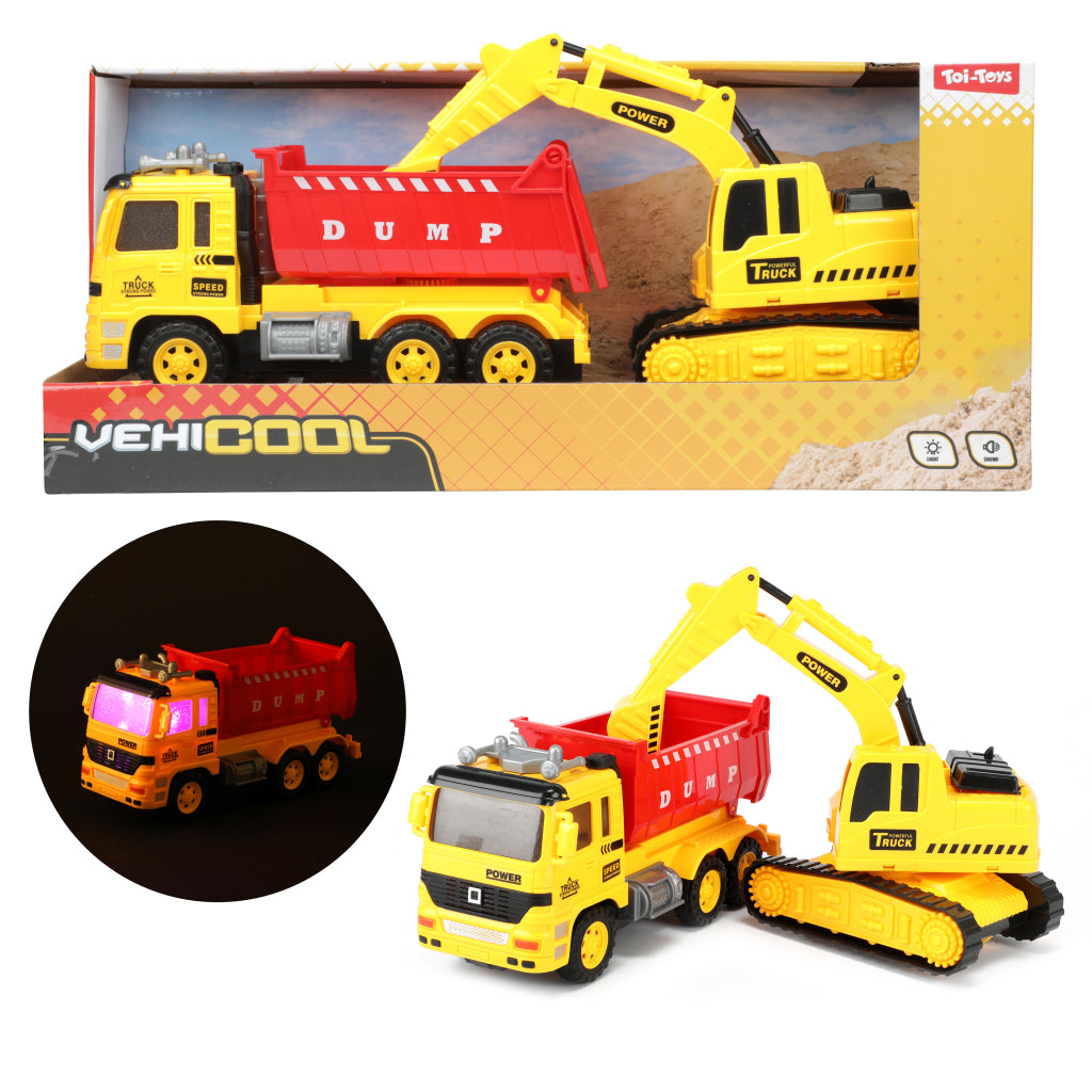 Toi-toys trucks tilt truck with excavator light sound