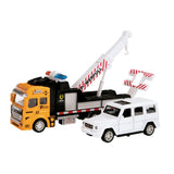 Metal tow truck with hoist + pull-back 4x4 car