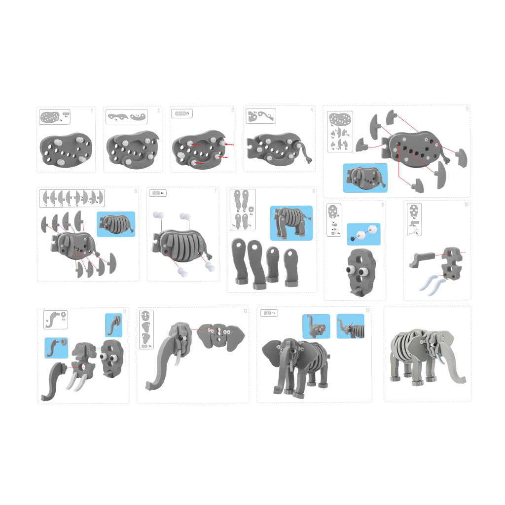 Toi-Toys 3D Puzzle Elephant Junior 31,5 cm skumgrå 75-stycken