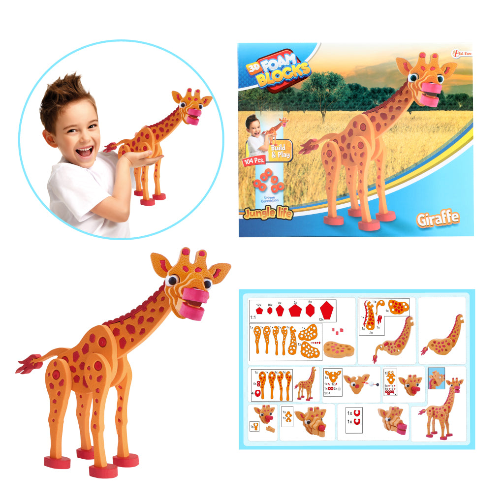 TOI-TOYS 3D Puzzle Giraffe Jurafe 31,5 cm pianka pomarańczowa 104-częściowa