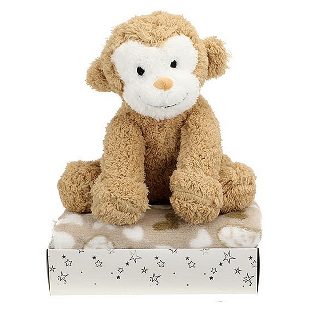 Toi-Toys Pluchen monkey + cuddle blanket in gift box