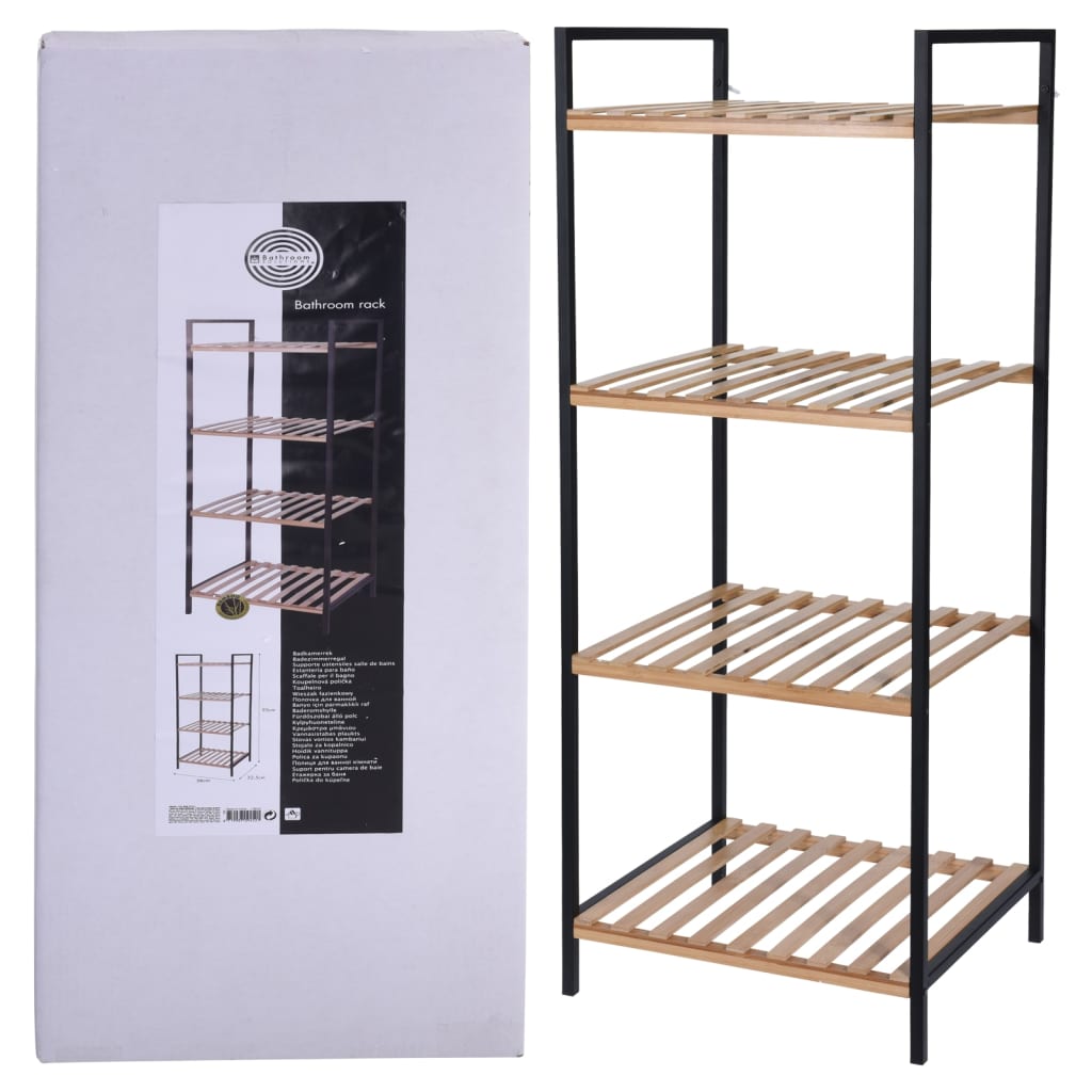 Soluciones de baño Soluciones de baño Rack de almacenamiento con 4 estantes de bambú y acero