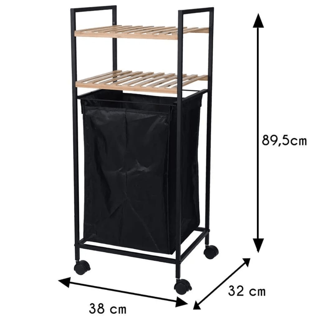 Bathroom Solutions Bathroom Solutions storage rack with 2 shelves and laundry basket 89.5 cm bamboo