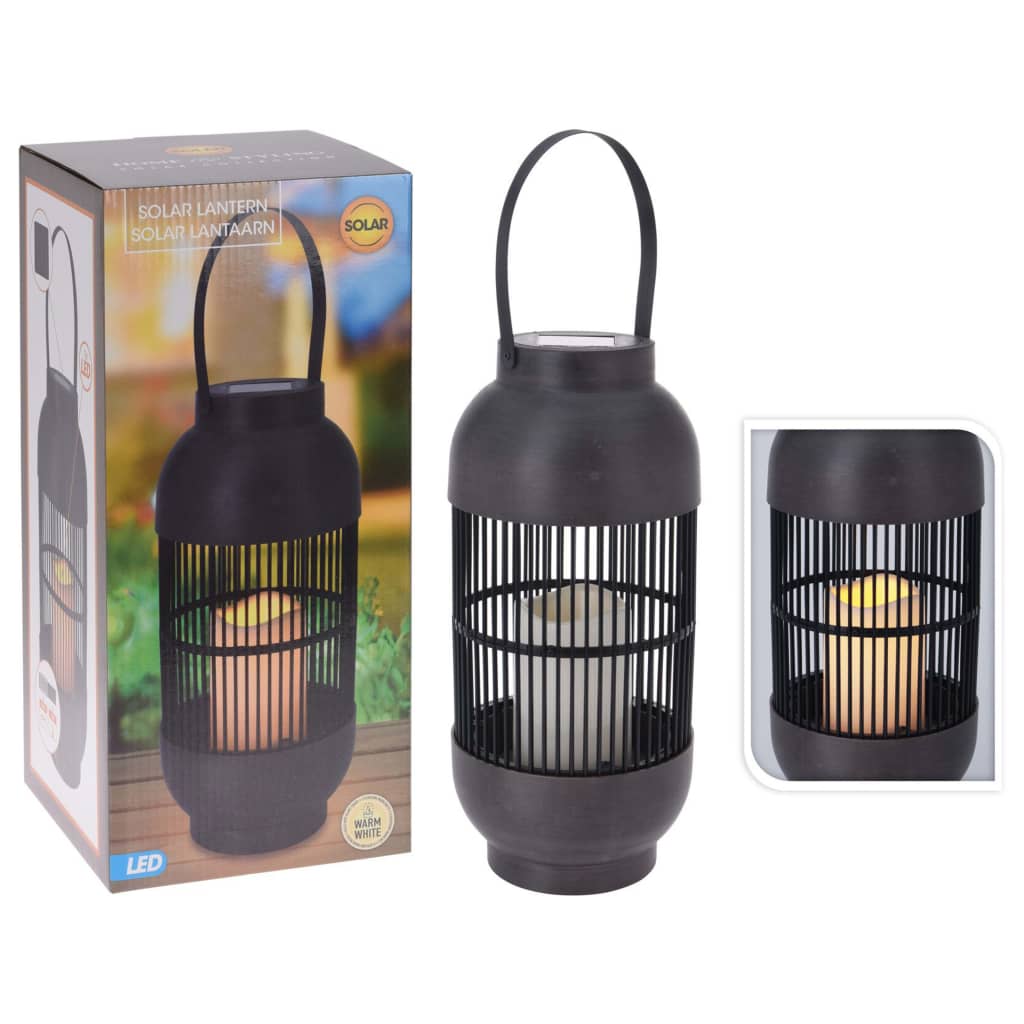 ProGarden ProGarden Lantaarn met kaars solar LED rattan zwart