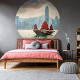 Wallart Wallart Wallow Circle Skyline mit Junkboot 142,5 cm