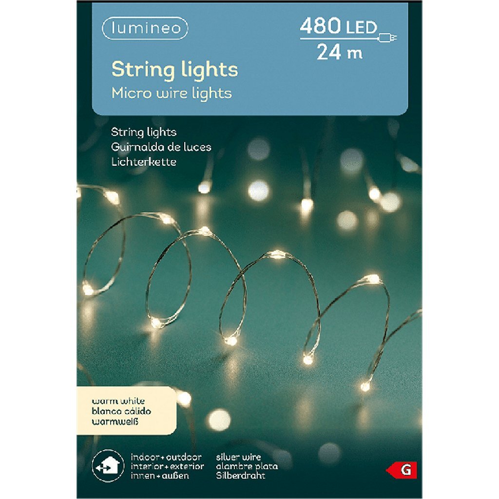 Lumineo Lumineo Micro LED -Stringlicht beleuchtet Silberfaden 24m 480 LEDs Outdoor warmes Weiß