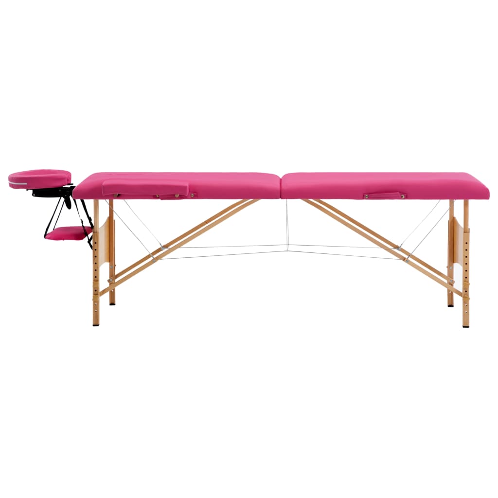 Vidaxl Massage Table Tableable 2 Zonen Holz Pink