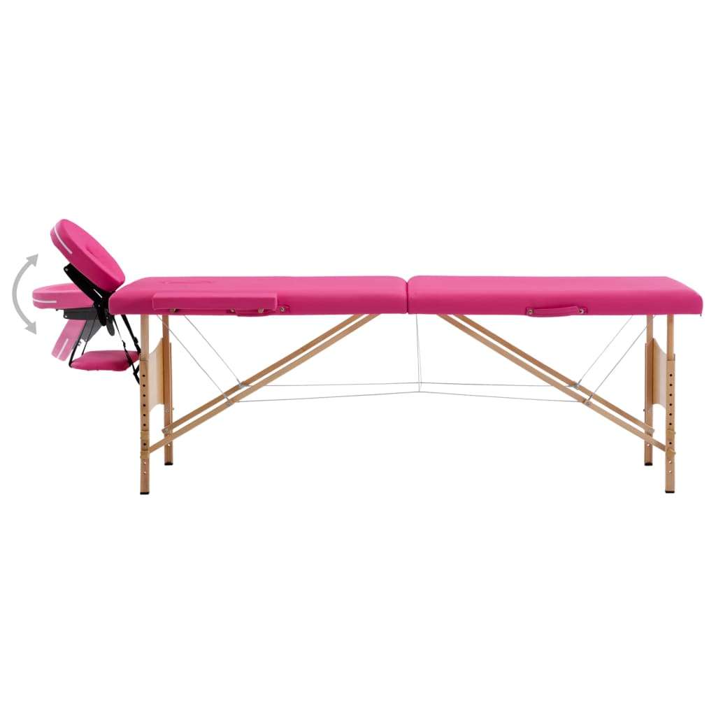 Vidaxl Massage Table Tableable 2 Zonen Holz Pink