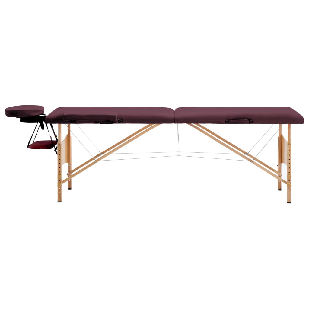 Vidaxl Massage table Collapsible 2 Zones Wood Wine Paars