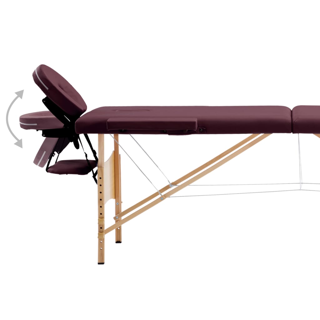 Vidaxl Massage table Collapsible 2 Zones Wood Wine Paars