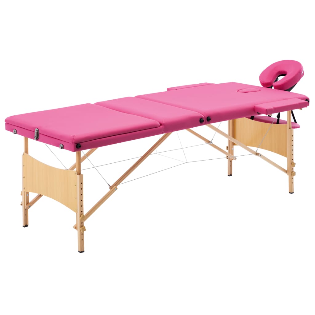 Table de massage vidaxl pliable 3 zones en bois rose