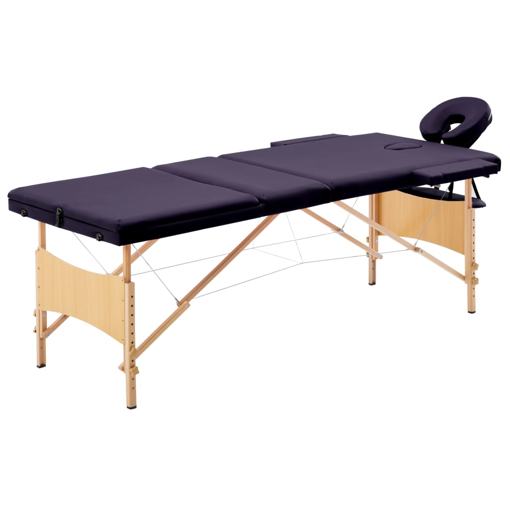 Vidaxl Massage Table Sammenfoldelig 3 zoner Træ lilla