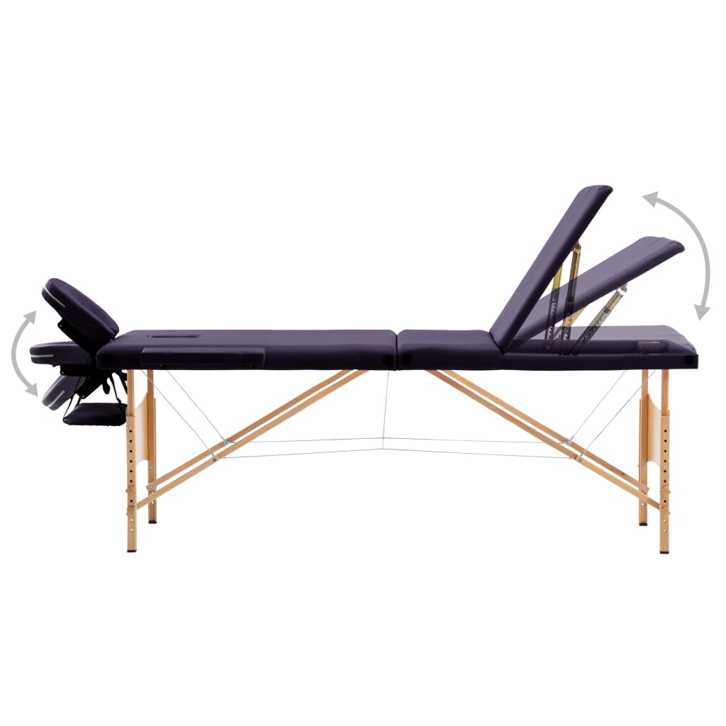 Vidaxl Massage Table Sammenfoldelig 3 zoner Træ lilla