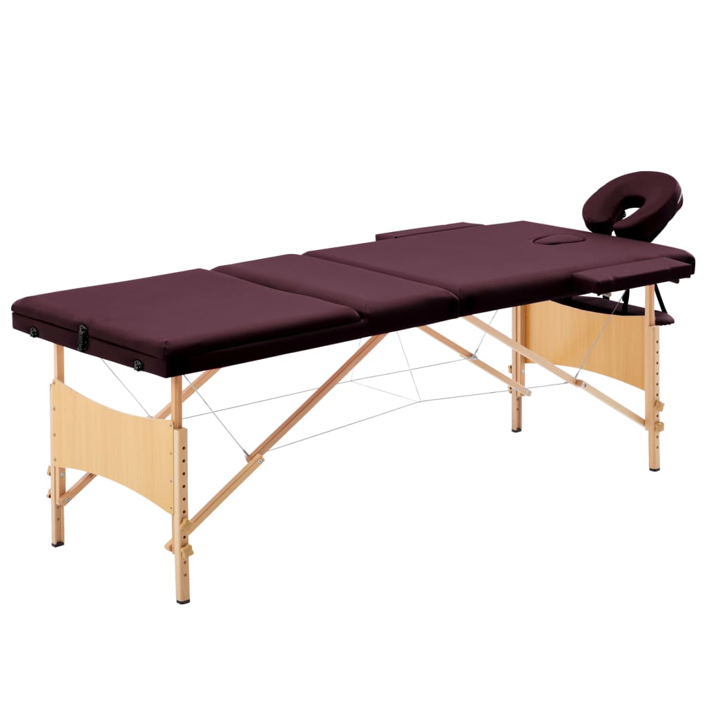 Table de massage vidaxl pliable 3 zones Paars de vin en bois