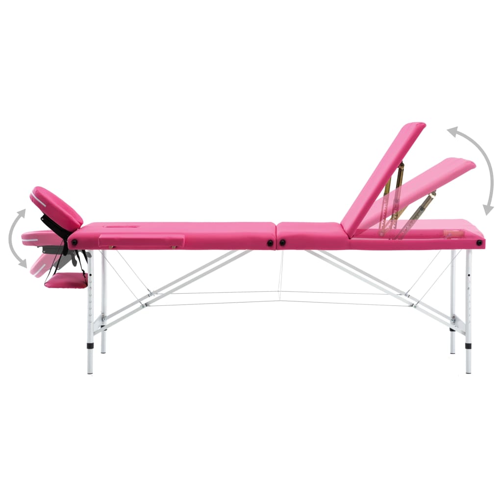 Vidaxl Massage table Collapsible 3 Zones Aluminum Pink