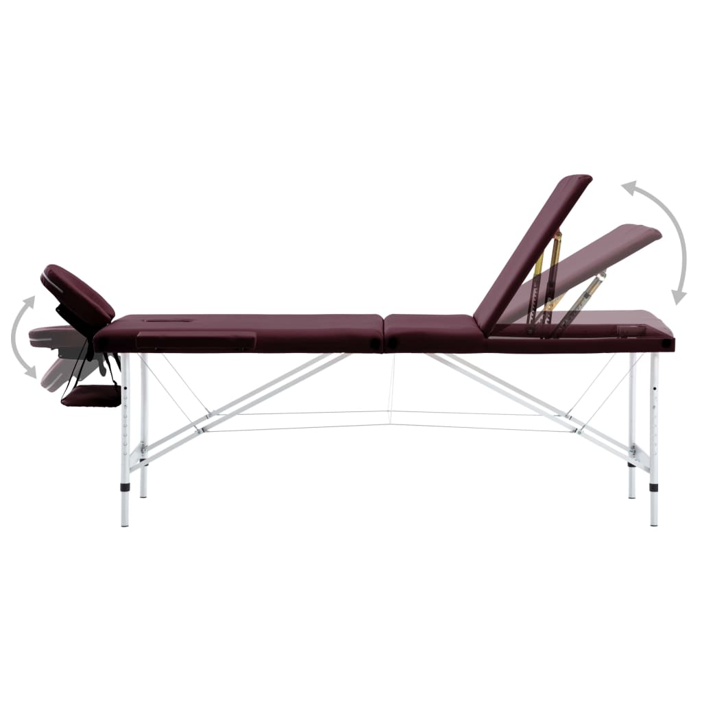 Vidaxl Massage table Collapsible 3 Zones Aluminum Wine purple