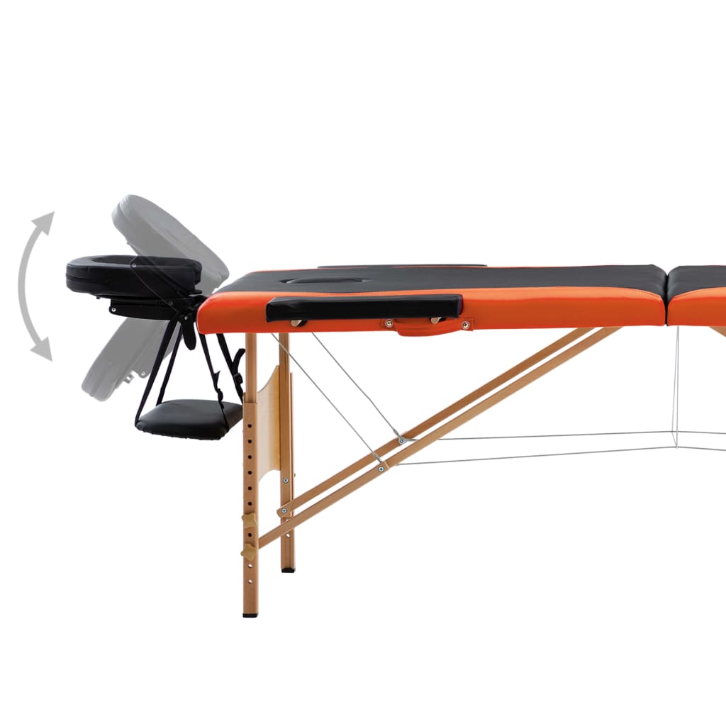 Vidaxl Mesa Massage Plegable 2 zonas de madera Negro y naranja