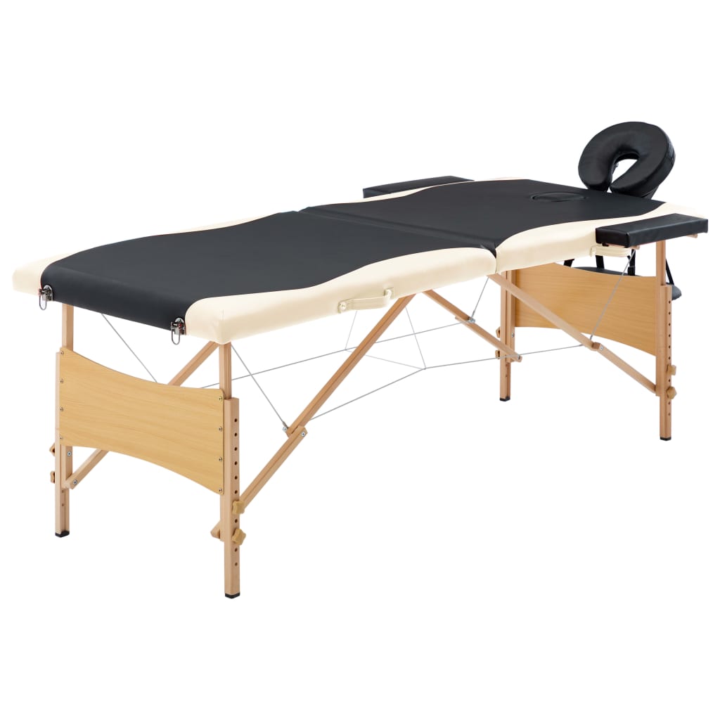 Table de massage vidaxl pliable 2 zones en bois noir et beige