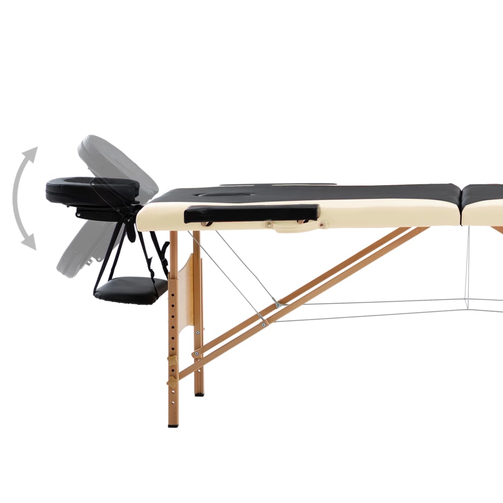 Table de massage vidaxl pliable 2 zones en bois noir et beige