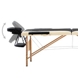 Table de massage vidaxl pliable 2 zones en bois noir et beige